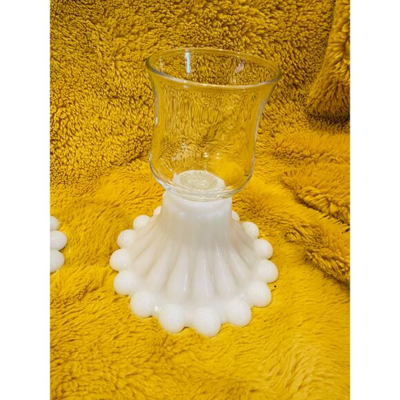 Fenton Vintage Hobnail Milk Glass Clear Votive Glass Candle Holders Set of 2 - Picture 3 of 6